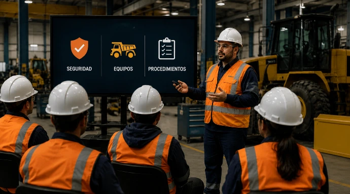 Instructor realizando capacitación para minería, transporte e industria